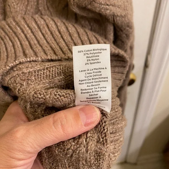 HAVEN WELL WITHIN ORGANIC COTTON CABLE KNIT SWEATER MOCK NECK BROWN SIZE SMALL - Picture 10 of 13